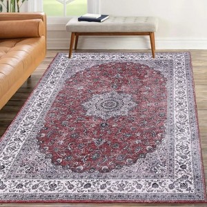 Washable Vintage Rug Non Slip Low Pile Rug Soft Throw Floor Cover Floral Foldable Indoor Carpet for Living Room Bedroom Playroom Nursery - 1 of 4
