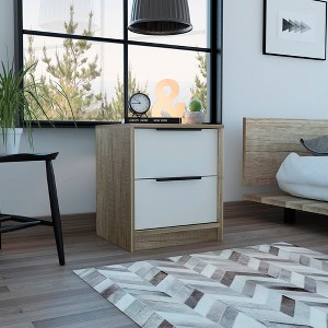 Gulches Nightstand , End Table, Side Table Two Drawers, Metal Handle -White / Pine - 1 of 4