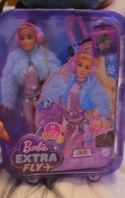Barbie Extra Fly Doll with Snow-Themed Travel Clothes & Accessories,  Sparkly Pink Jumpsuit & Faux Fur Coat