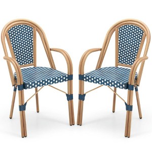Resenkos Patio Dining Chairs, Patio Kitchen Chairs,Hand-Woven PE Wicker Outdoor French Bistro Chairs Set of 2-Blue - 1 of 4