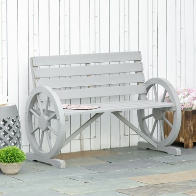Charcoal Gray Fir Wood Wagon Wheel Outdoor Bench