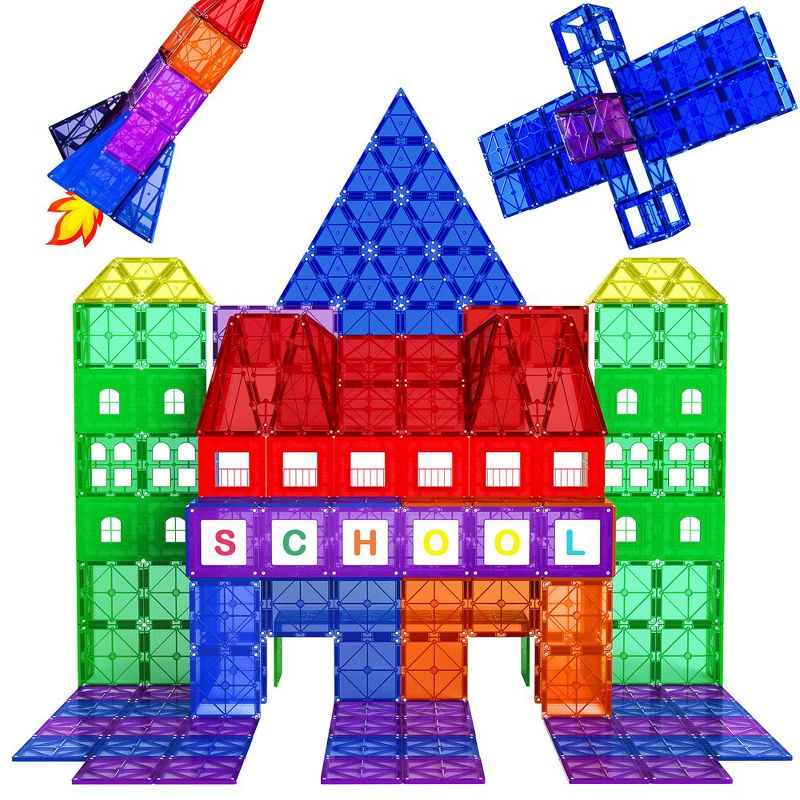 Playmags 100-Piece Magnetic Tiles Building Blocks Set, 3D Magnet Tiles for Kids, 1 of 5