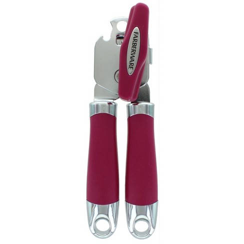 Farberware Professional 2 Stainless Steel Can Opener, Cushioned Ergonomic  Handles & Built In Bottle Opener, Berry