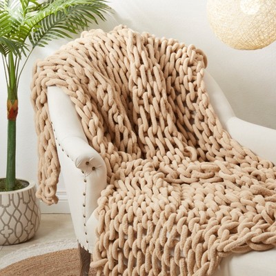 Natural Chunky Knit Cozy Throw Blanket 50 x 60 in