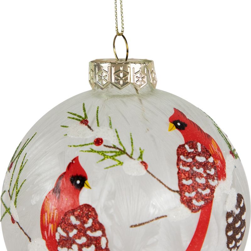 Northlight Set of 2 Clear and Red Cardinal Birds Christmas Glass Ball Ornaments 4", 3 of 6