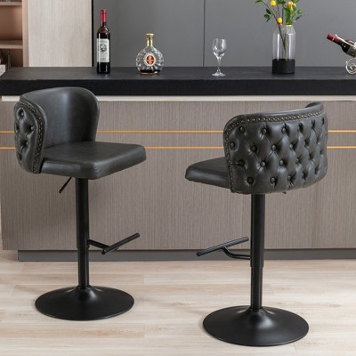 PU Bar Stools Set of 2 with Adjustable Height, 360¡ã Swivel, Full Tufted Back, and Ergonomic Seat for Home, Pub, or Kitchen Island