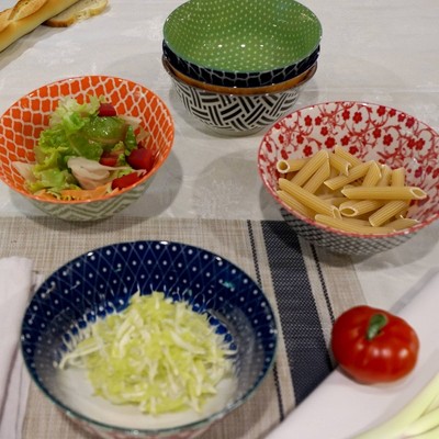 32oz Multicolor Porcelain Bohemian Dinner Bowls Set of 6