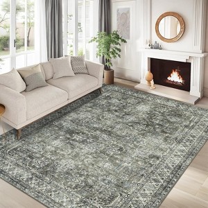 Non-Slip Non-Shedding Washable Rug - Low Pile Traditional Distressed Retro Carpet Soft Floral Print Mat for Dining Room Bathroom Kitchen - 1 of 4