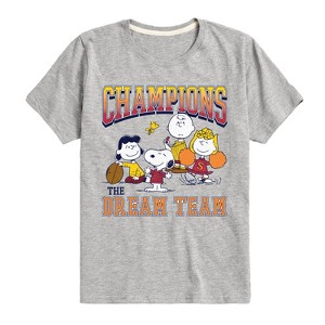 Boys' - Peanuts - Snoopy Charlie Lucy Sally Football Champions Short Sleeve Graphic T-Shirt - 1 of 4