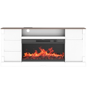 Modern 3-Sided Glass TV Stand with Electric Fireplace for TVs up to 80", Entertainment Center with LED Lights - 1 of 4