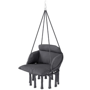 Aghana Digitals Gray Macrame Hammock Chair with Soft Polyester-Cotton Cushion, Steel Frame & - 1 of 4