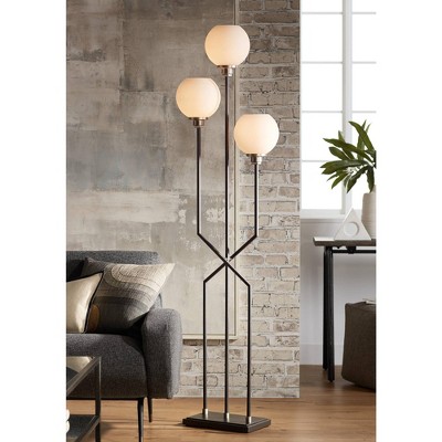 70" Black and White Glass Globe Floor Lamp