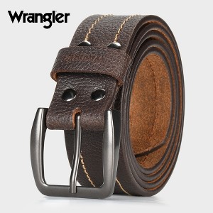 Wrangler Men’s Leather Embossed Logo Casual Every Day Belt for Jeans, Khakis Brown - 1 of 4