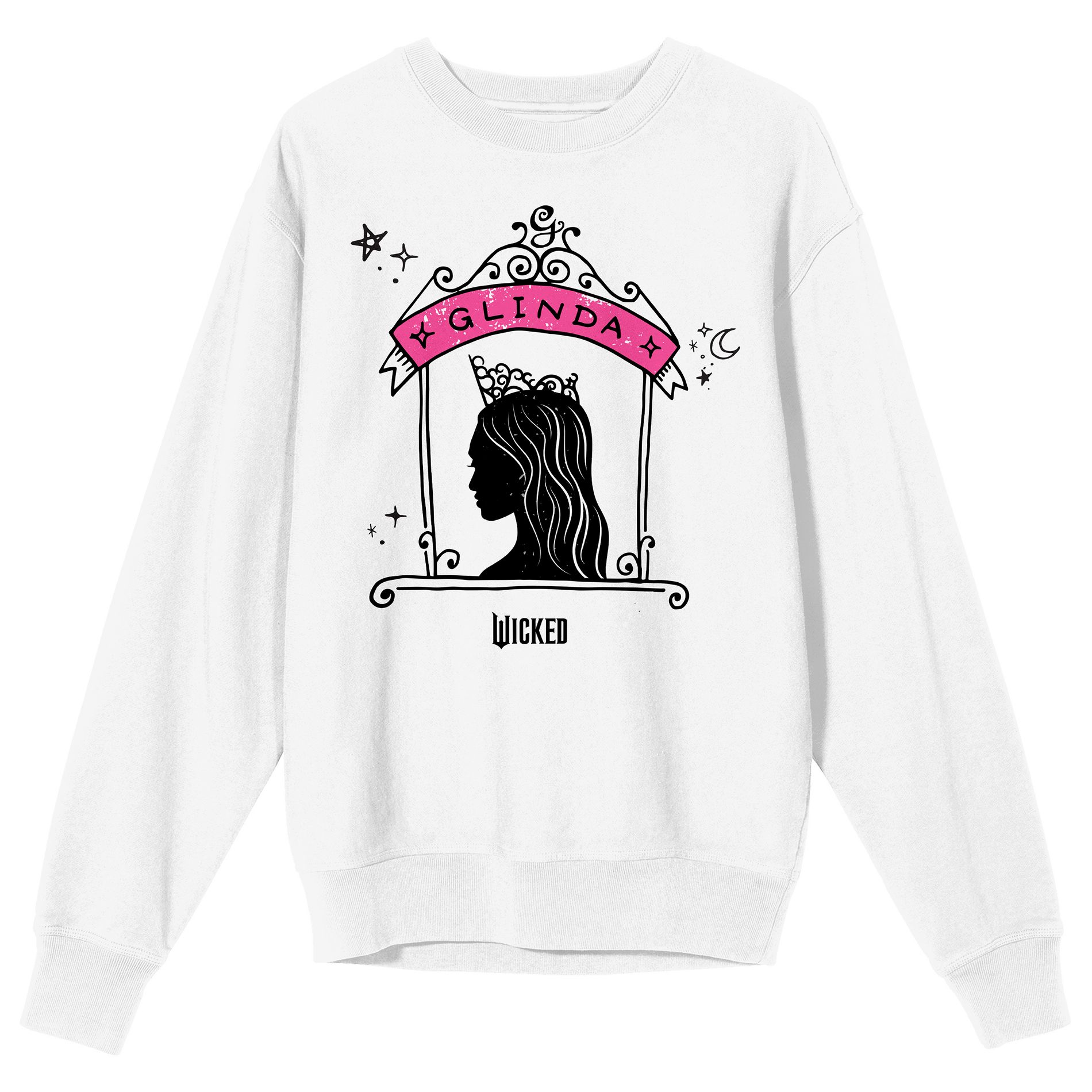 Wicked: Part 1 Glinda silhouette with royal frame logo on white Adult Crew Neck-Small