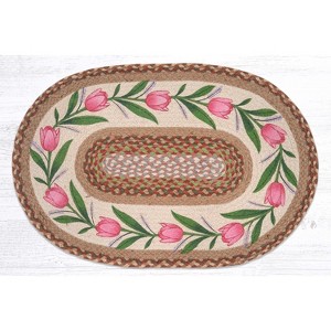 Earth Rugs Tulip Oval Patch Rug – Hand-Braided Jute 20x30 Spring Floral Accent Mat for Entry or Kitchen - 1 of 3