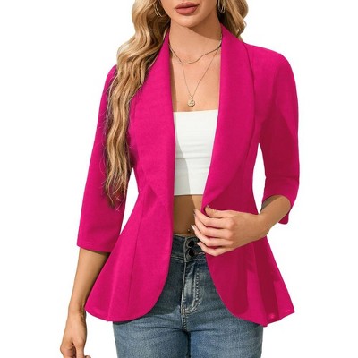 Womens 3/4 Sleeve Open Front Peplum Blazer Causal Business Notched Lapel Jacket Lightweight Slim Fit Suits Office Formal Blazer Jacket - Rose,2XL