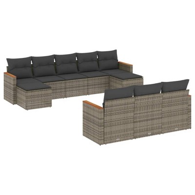 vidaXL 11 Piece Patio Sofa Set with Cushions Gray Poly Rattan - Gray Without table