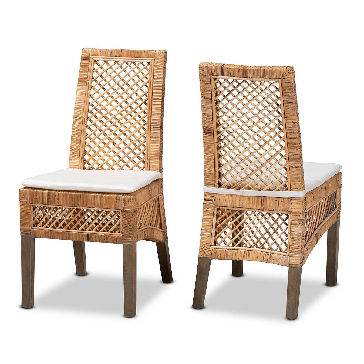 2pc Argos Rattan and Wood Dining Chair Set Natural/Brown - bali & pari: Tropical Craftsmanship, Plush Comfort - thumbnail 7