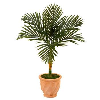 Nearly Natural 3.5-ft Golden Cane Artificial Palm Tree in Terra-Cotta Planter