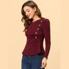 INSPIRE CHIC Women's Round Neck Button Decor Long Sleeve Peplum Shirts - 3 of 4