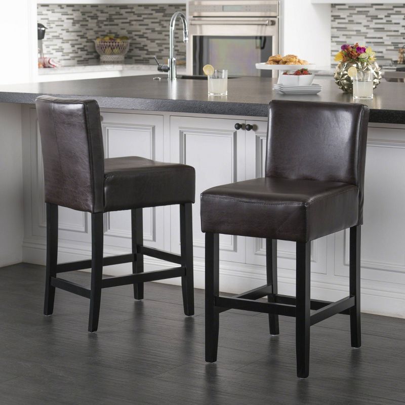 Set of 2 25.5" Lopez Leather Counter Height Barstools - Christopher Knight Home, 3 of 11