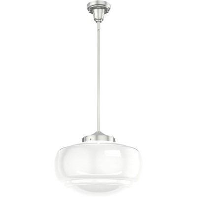 Transitional Brushed Nickel LED Pendant with Glass Shade