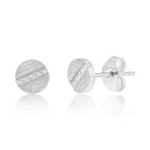 Metallo Stainless Steel, Round Lined CZ Studs - Silver - 1 of 2