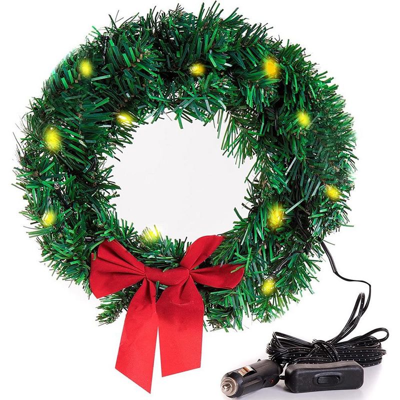 Zone Tech Car Christmas Wreath Decoration with Led Lights  Fits For Jeeps Trucks SUVs RVs Golf Carts & Home - Universal Holiday Season Decoration, 1 of 10