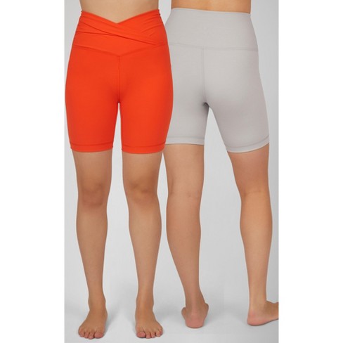 Yogalicious Womens 2 Pack Lux Crosstown High Twist Front Waist 7 Bike  Short And Lux Everyday 7 Bike Short - Tangerine Tango/heather Grey - Large  : Target