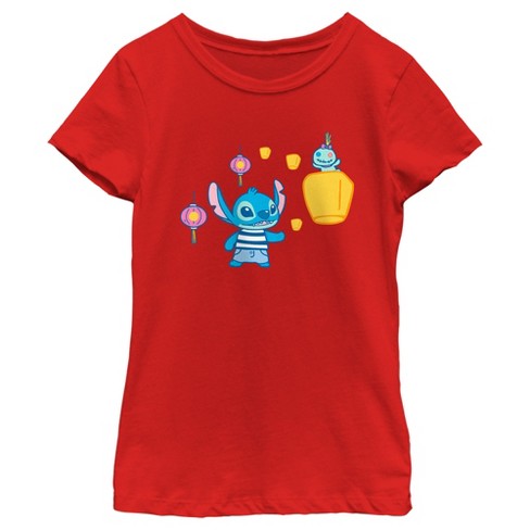 Girl's Lilo & Stitch Lantern Festival Scrump And Stitch T-shirt - Red - X  Small : Target