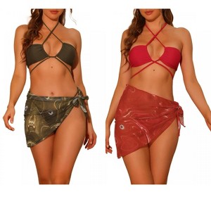 Elerevyo Women's Bandeau O Ring Cinched Strapless with Sarong Cover-Ups Beach Skirt Bathing Suit 2 Sets - 1 of 4