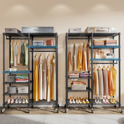 Black Heavy Duty Wire Rolling Garment Rack with Adjustable Shelves