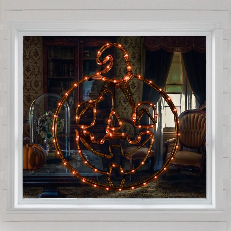 Northlight 18" Orange Jack O Lantern 4 Function LED Lighted Halloween Window Silhouette, 1 of 7