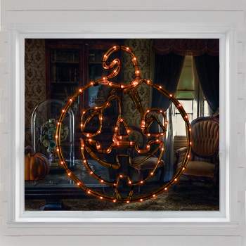Northlight 18" Orange Jack O Lantern 4 Function LED Lighted Halloween Window Silhouette