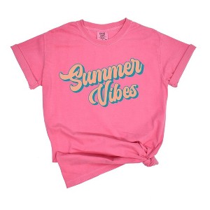 Simply Sage Market Women's Summer Vibes Colorful Cursive Short Sleeve Garment Dyed Tee - 1 of 2
