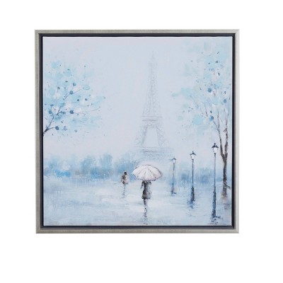 Canvas Tree Framed Wall Art with Silver Frame Blue - Olivia & May
