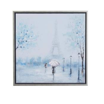 Canvas Eiffel Tower Framed Wall Art with Silver Frame Blue - Olivia & May