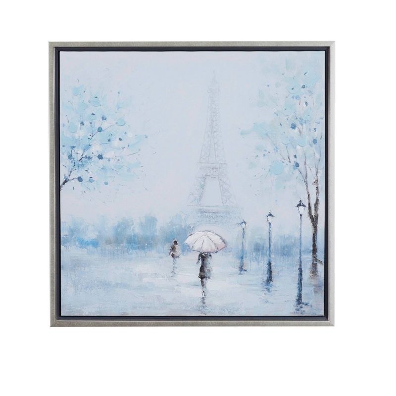 Canvas Eiffel Tower Framed Wall Art with Silver Frame Blue - Olivia &#38; May, 1 of 7