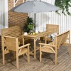 Outsunny 5 Piece Patio Furniture, 6 Seat Outdoor Dining Set, Natural Wood Dinner Table, 2 Chairs, Loveseats with Armrests & Umbrella Hole, Light Brown - 3 of 4