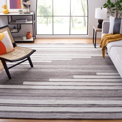 Ivory and Brown 8' x 10' Flatweave Striped Wool Rug