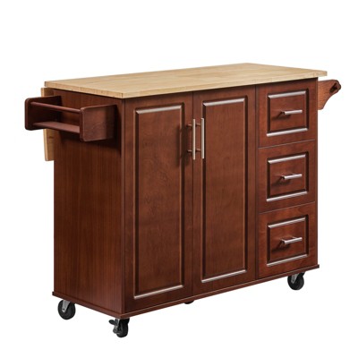 FONTOI Portable Kitchen Island with 3 Drawers, Kitchen Table with Spice Rack&Towel Rack for Small Spaces, Brown, 18.11"*35.47"*53.78"