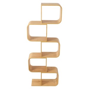 YIYIBYUS 5-tier S-shaped Bookcase, Bamboo Floor Standing Book Rack - 1 of 4