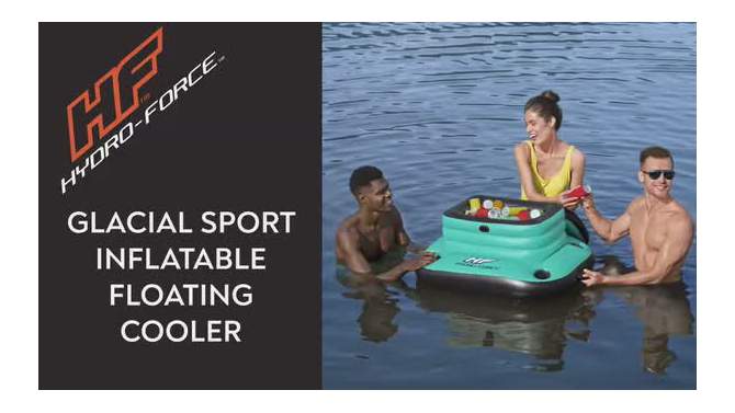 Bestway Hydro-Force Glacial Sport 9.43 Gallon Vinyl Inflatable Floating Cooler with Integrated Cupholders for Pools, Beaches, and Lakes, Teal, 2 of 8, play video