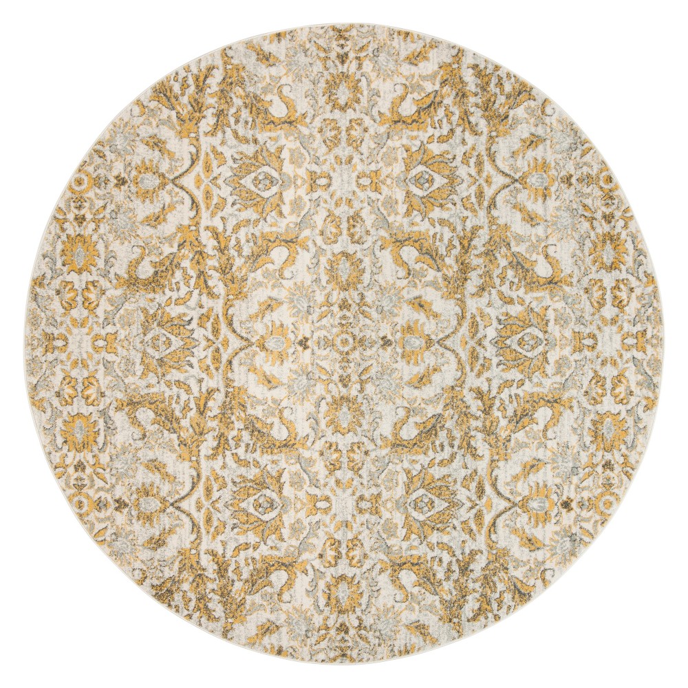 6'7in Floral Round Area Rug Ivory/Gold - Safavieh