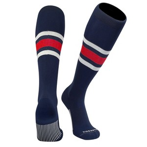 PEAR SOX Striped OTC Baseball, Softball, Football Socks (B) Navy Blue, White, Scarlet Red - 1 of 4