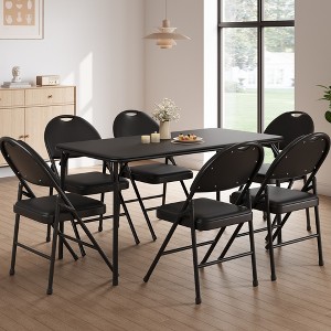 PU Leather Folding Chair Set of 4 - Foldable Party Chair with Non-Slip Feet, Portable Stackable Seat, Metal Frame for Home Office Kitchen - 1 of 4