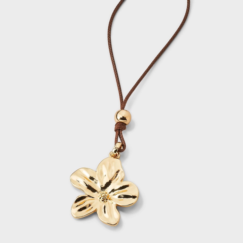 Corded Hibiscus Flower Pendant Necklace - Wild Fable™ Gold