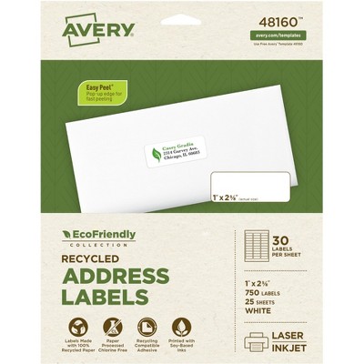 Avery EcoFriendly Address Labels, 1 x 2-5/8 Inches, Pack of 750
