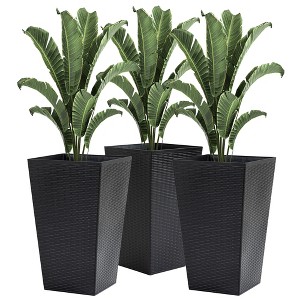 Bencmate Planters Tall Planters with Drainage Hole, Outdoor Flower Pots, Indoor Pots for Porch, Front Door, Entryway, 3 Pcs, Black, 14.25"*14.25"*24" - 1 of 4
