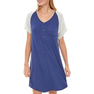 ADR Womens Soft Knit Short Sleeve Nightgown, Button Down Night Shirt Pajamas - 1 of 4